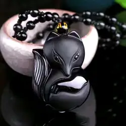 2023 Obsidian Carving Fox Pendant Bead Chain Necklace Chinese Fashion Charm Necklaces For Woman Men Fashion Jewelry Gift