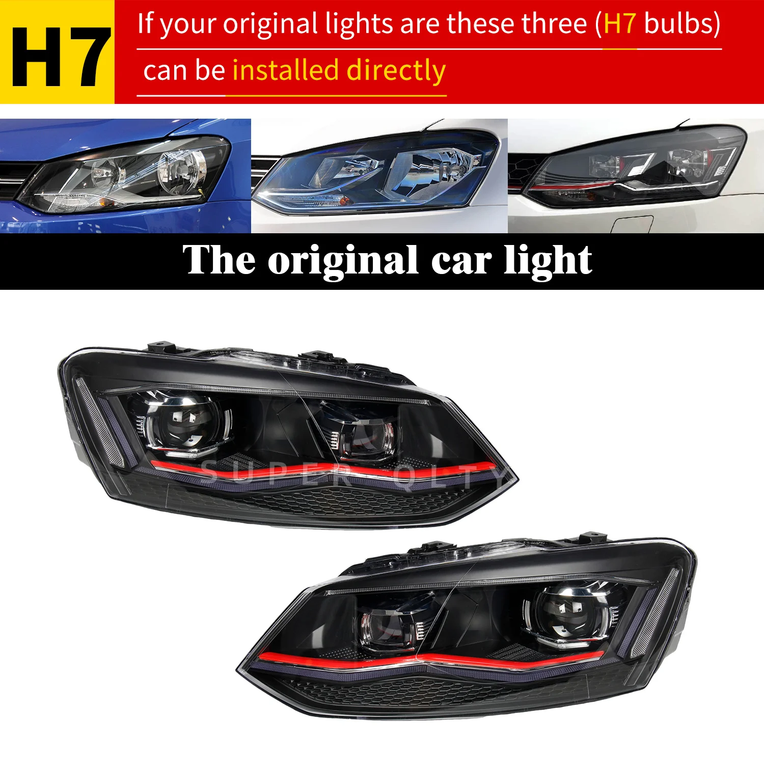 Autolicht, koplampen voor volkswagen POLO 2010-2018, LED-licht geschikt voor de hele serie, met dagrijverlichting, - afbeelding 1