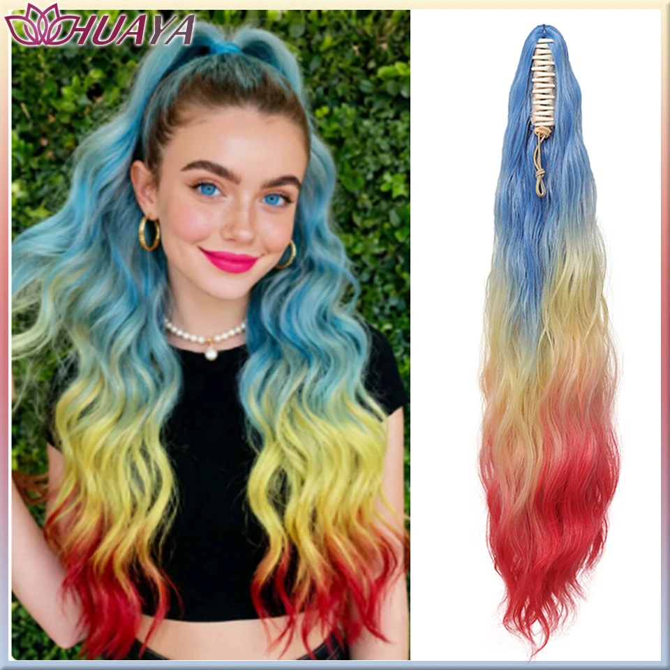rabo-de-cavalo-sintetico-longo-ombre-arco-Iris-com-presilha-resistente-ao-calor-ondulado-ideal-para-festas-de-role-playing-femininas