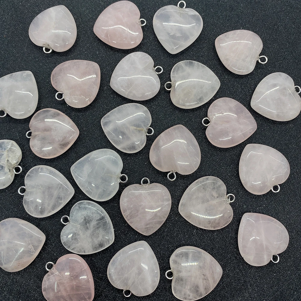 1pc Natural Stone Pendant Pink Crystal Polishing Heart-shaped Charms for Making DIY Jewelry Necklace Bracelet 15/20mm Accessorie