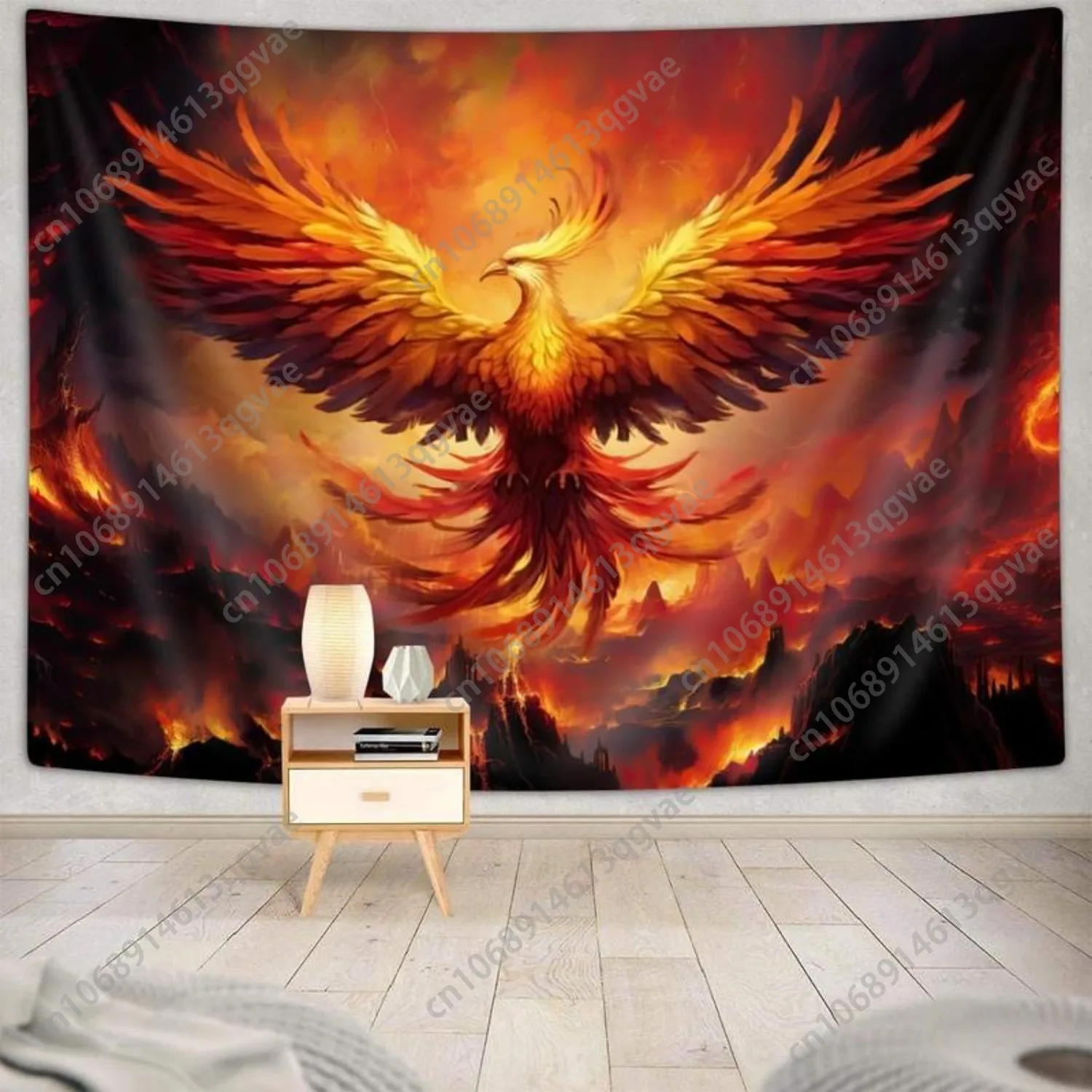Fantazyjny Feniks Duży dla Mężczyzn Czerwony Anime Zwierzę Hippie Gobelin Wiszący na Ścianę do Sypialni Estetyczna Dekoracja na Zamówienie