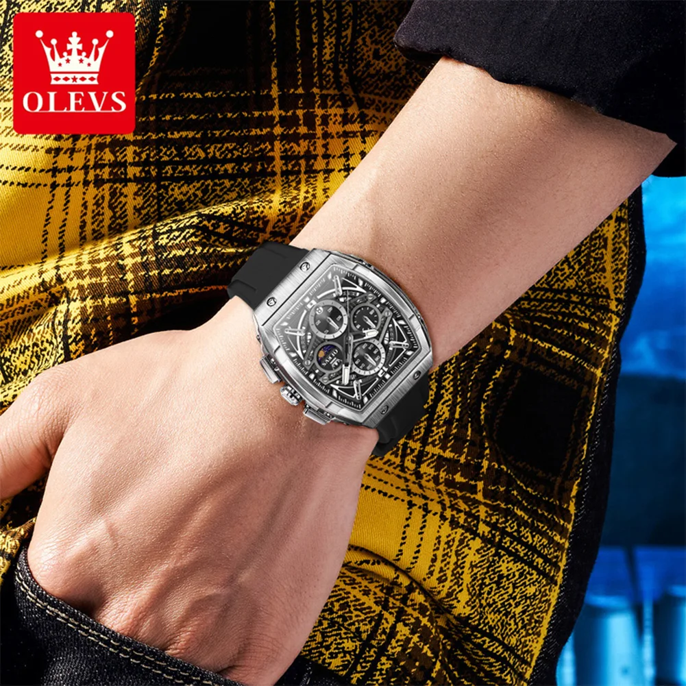 Orologio da uomo OLEVS di alta qualità ﻿ Orologio da polso con quadrante cronografo multifunzionale, fasi lunari luminose, data, orologi da uomo, regalo