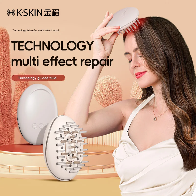 KSKIN-masajeador para el cuero cabelludo, terapia de luz LED roja, peine de masaje con vibración, aplicador de aceite líquido, peine para el crecimiento del cabello