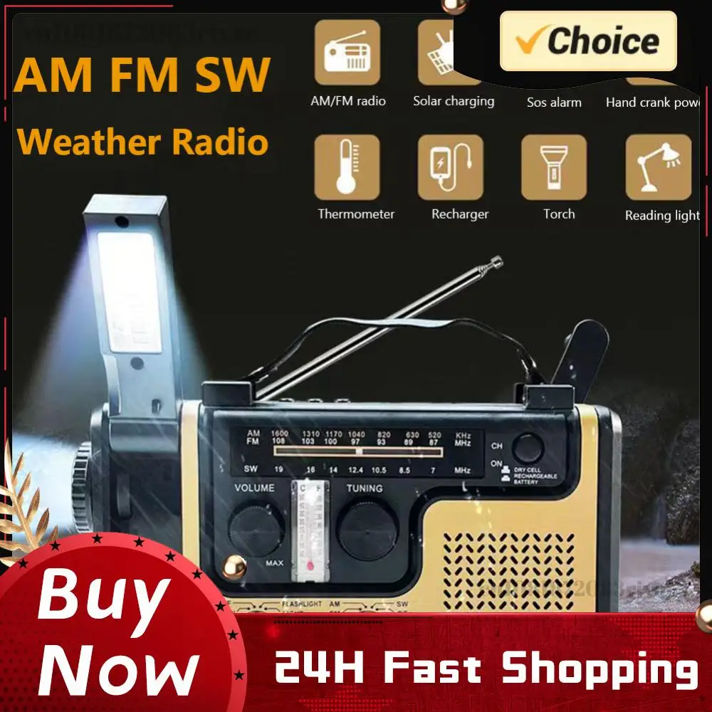 

Радиоприемник AM/FM/SW с функцией аварийного питания, SOS-сигналом, Bluetooth, солнечной батареей, LED-фонариком, USB-зарядкой и термометром