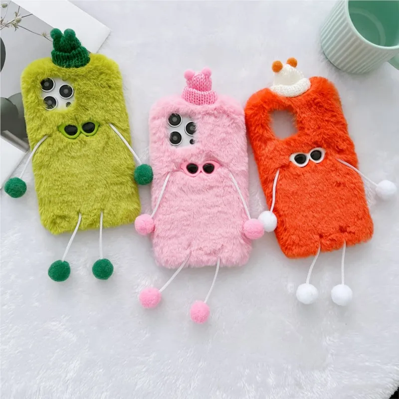 Funny cartoon fluffy plush phone case for Poco X7 Pro M3 Pro X7 F6 M6 M3 M4 Pro X3 NFC  C65 C75 cute furry warm protective cover