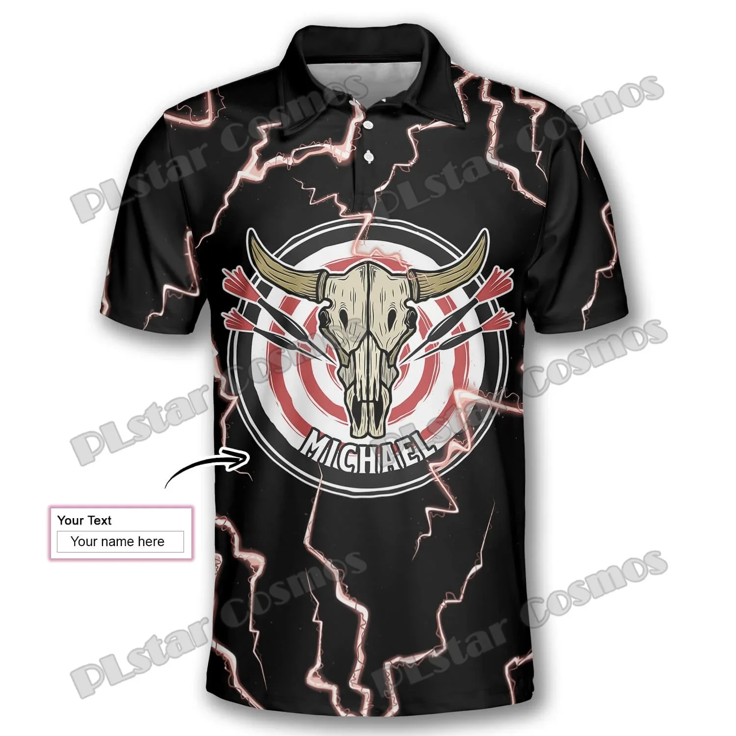 Darts Bullseye Thunder Skull Custom Darts 3D Printed Fashion Men's Polo Shirts Summer Casual Unisex Premium Polo Shirt PLP39