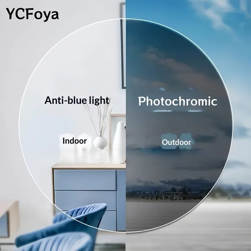 

YCFoya 1.56/1.61/1.67/1.74 Anti-Blue Light Photochromic And Aspherical Lens Chameleon Myopia/Hyperopia/Prescription Lens 1 Pair