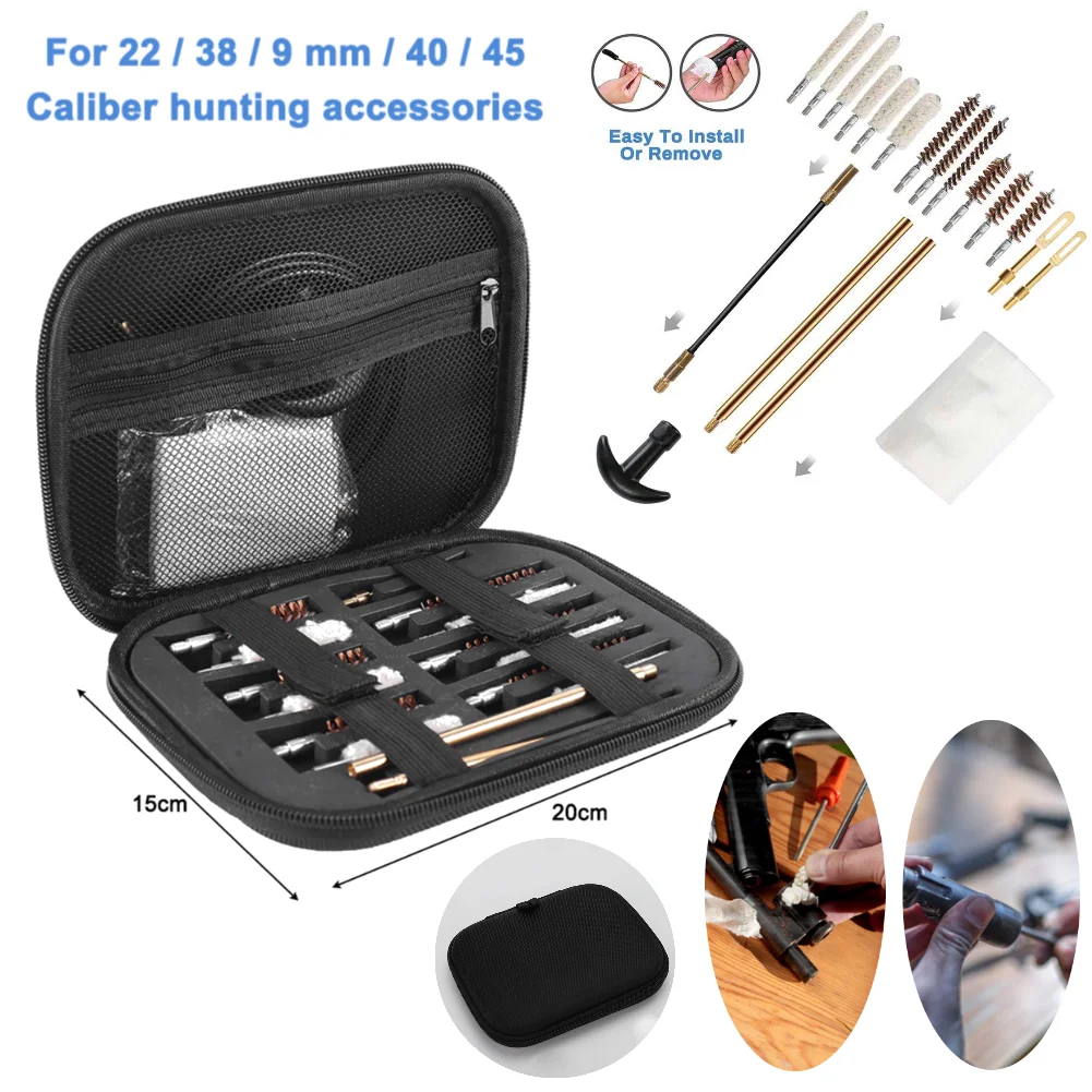 19 Pcs/set Gun Cleaning Kit Universal Handgun Rifle Pistol Brush Tool for 22/38/ 9mm/40mm/45mm Caliber Hunting Accessories