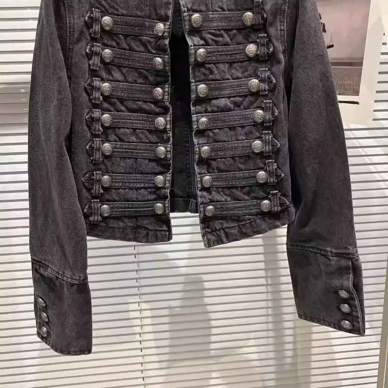 2026 Autumn New Fashion Metal Buckle Design Shoulder Strap Denim Short Jacket For Women High Street Coat Female view 4