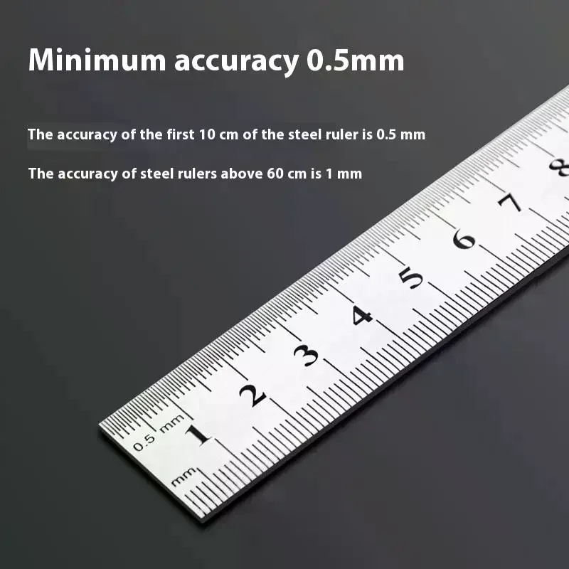 1Pcs 15/20/30/40/50/60/100cm Stainless Steel Metal Straight Ruler For Home School Precision Measuring Tool Drawing Tool Supplies