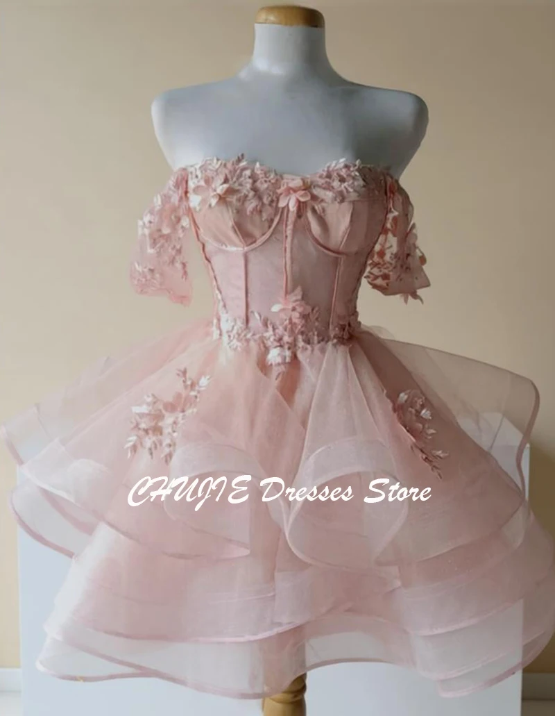Customized Peach Off Shoulder Graduation Dress MIni Homecoming Dresses For Teens Appliques Sweet 15 16 Evening Prom Party Gowns