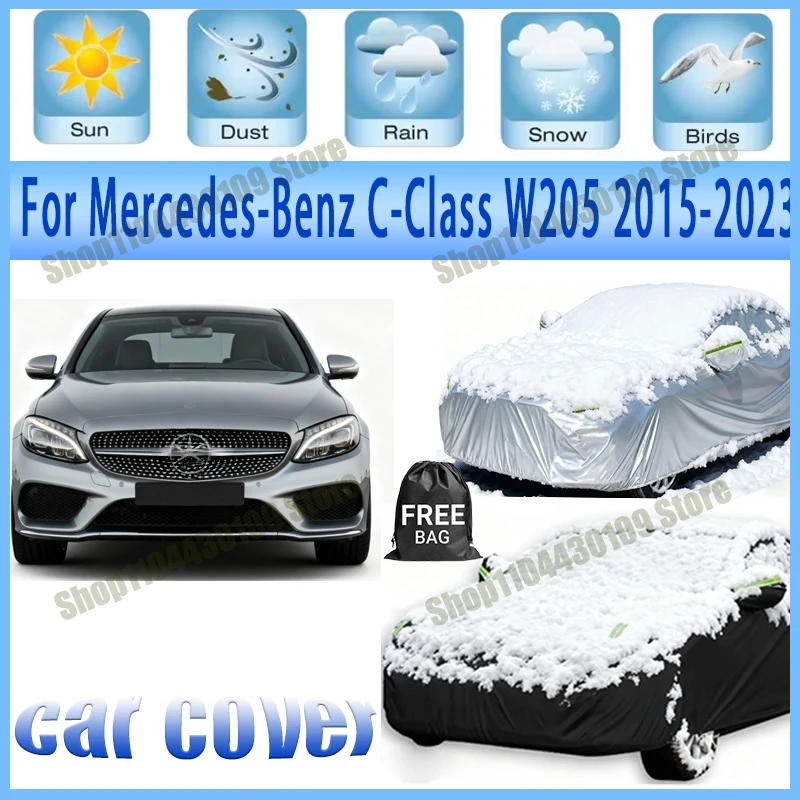 

For Mercedes-Benz C-Class W205 2015-2023 Car Cover Waterproof UV Protection All Weather Dustproof Snow Rain 190T Polyester