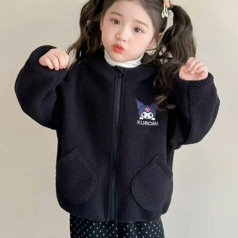 Hot Sanrio Girls Velvet Long-Sleeved Coat Children's Tops Baby Fur Sweater Hooded Top Princess Cartoon Cute Casual Sports Anime - view 2