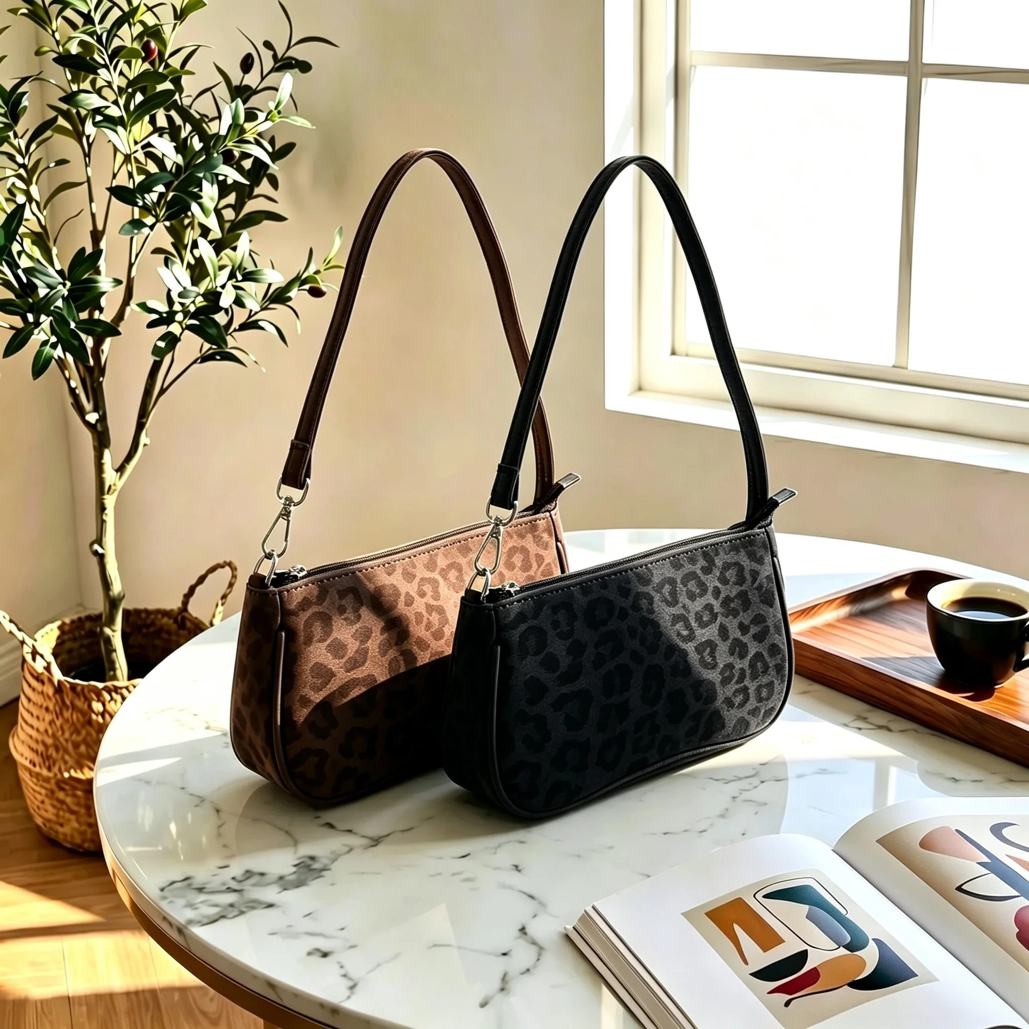 Leopard Print Underarm Bag - Minimalist Style Mini Shoulder Bag - Women's Daily Commuting Handbag - Suitable for Dates, Shopping