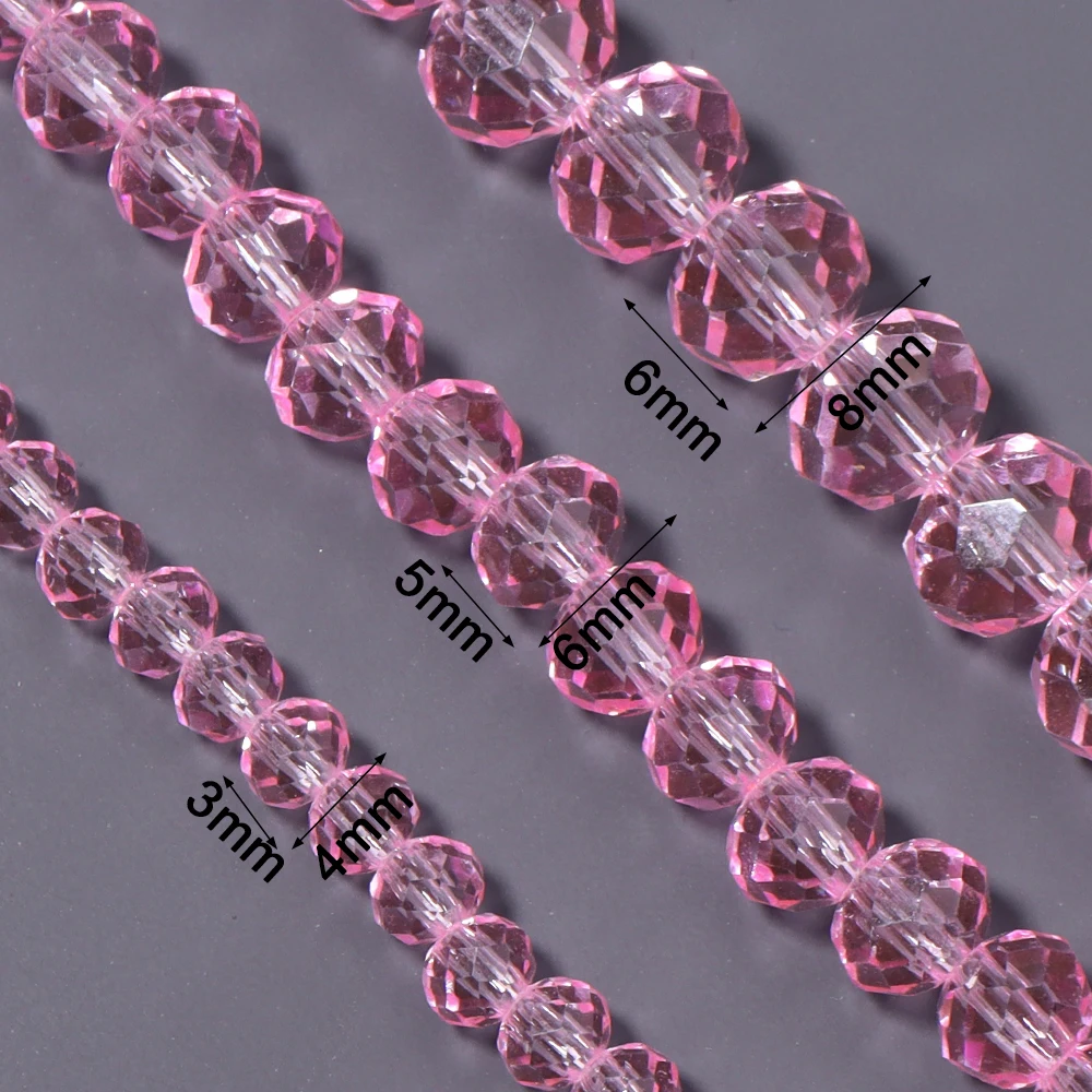 4/6/8mm Transparent Pink Faceted Crystal Beads Rondelle Glass Loose Beads For Jewelry Making DIY Bracelet Necklace Accessories