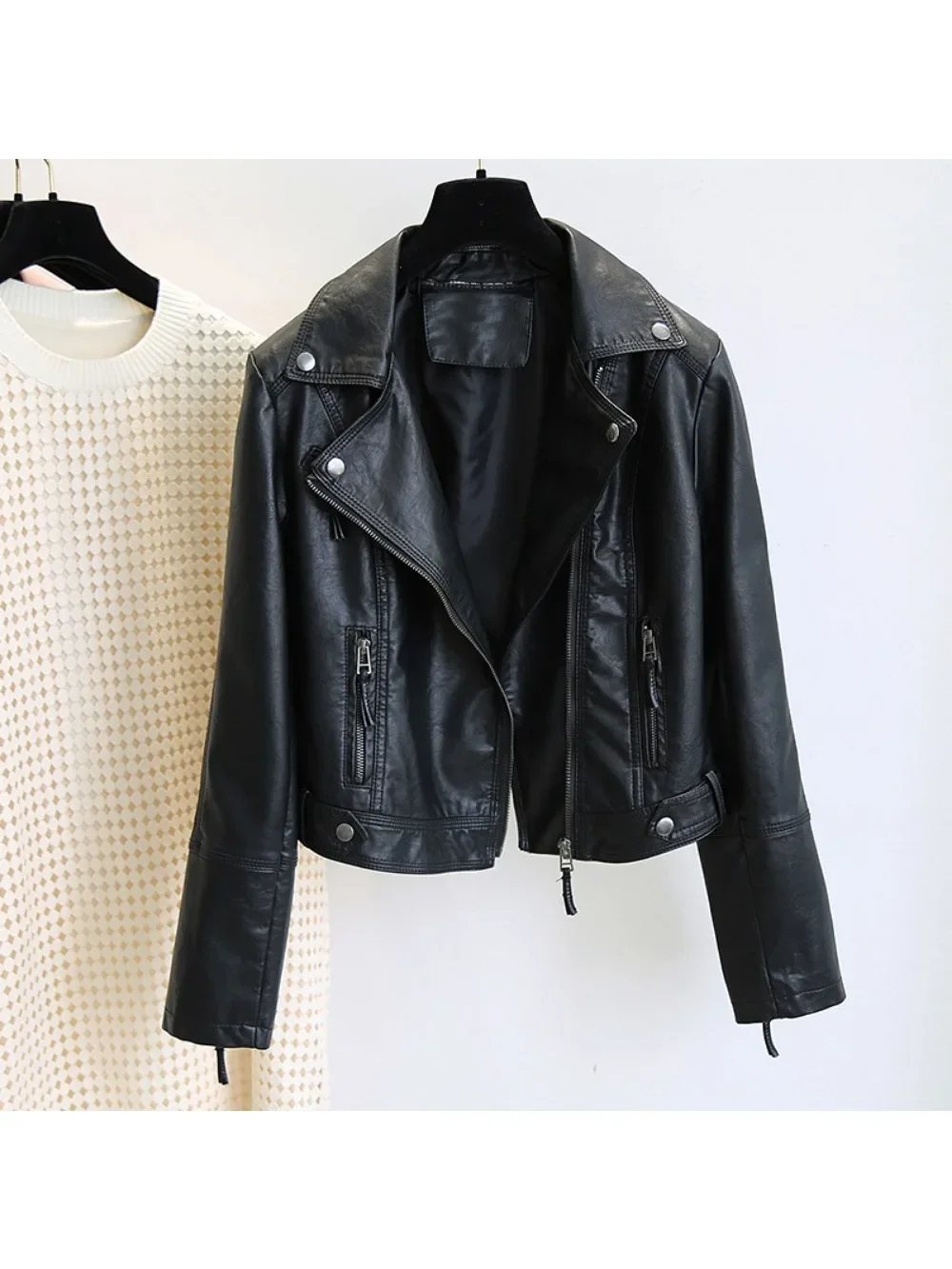 Women Autumn Pu Faux Soft Leather Motorcycle Zipper Jacket Coat Female Turndown Collar Slim Biker Coats Basic Streetwear