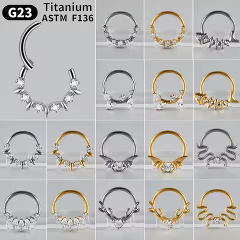 G23 Titanium Silver/Gold Hinged Septum Clicker Snake Nose Ring Bat Heart Zircon Cartilage Hoop Daith Helix Piercing Jewelry 16G