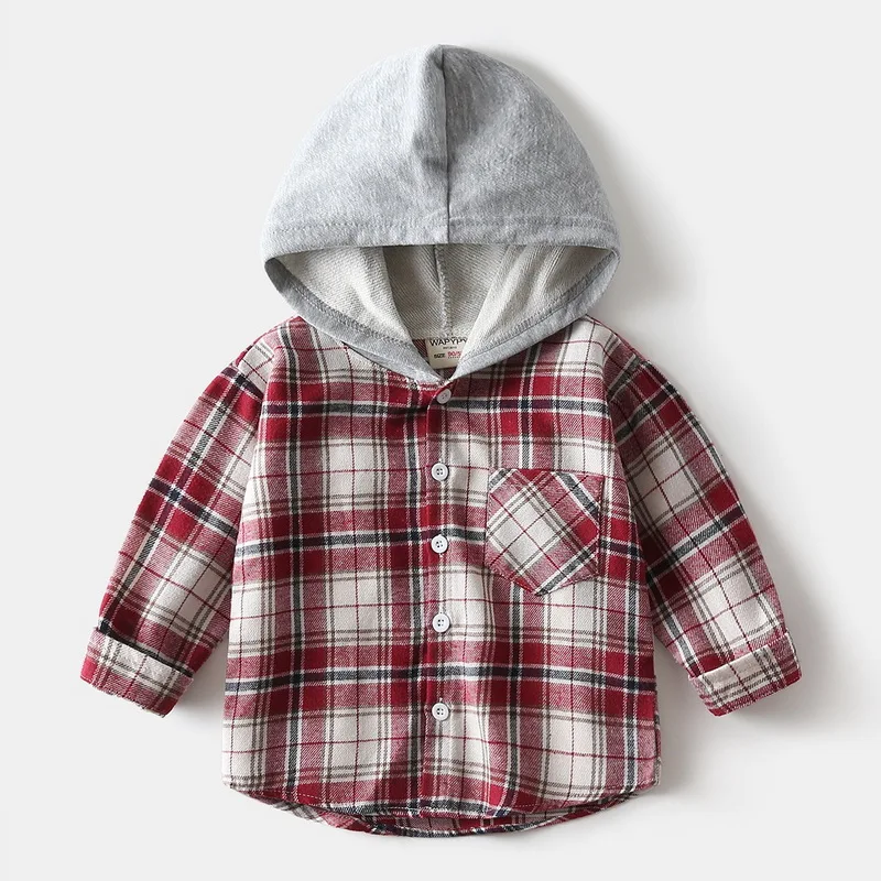 New children's Hat Shirt Children's Clothing Baby Boy Basual Plaid Shirt Girl long-sleeved clothing foreign shirt 2-8 years old