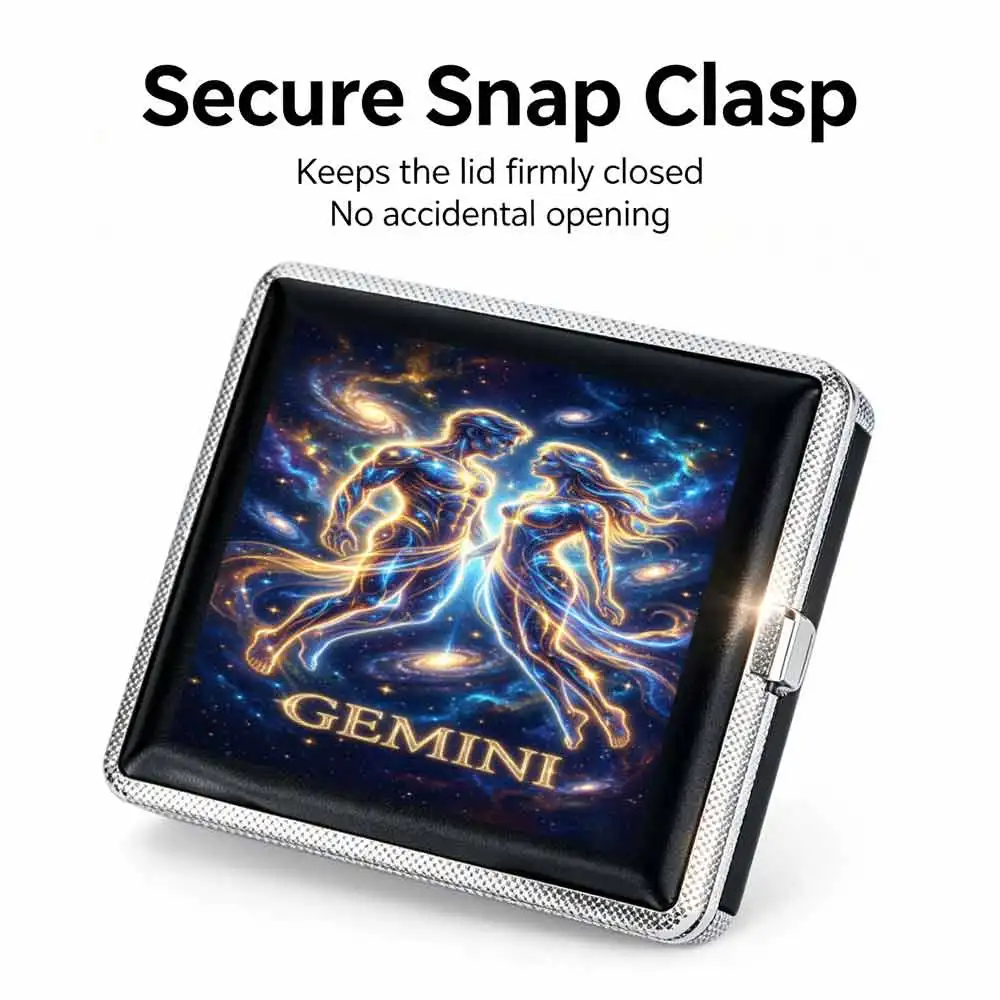 Printed Cigarette Case, Gemini Pattern, Premium Quality, Durable and Portable, Elegant Design, Perfect Gift for Zodiac Enthusiasts