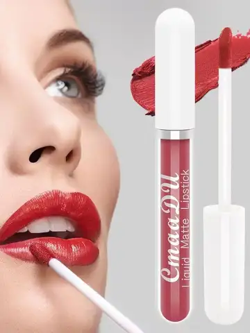 CmaaDu 1 Pcs Matte Lip Gloss Liquid Lipstick- Lip Stains with Long-Lasting Waterproof,  Adult Age Range, Red Tones Easy to Color