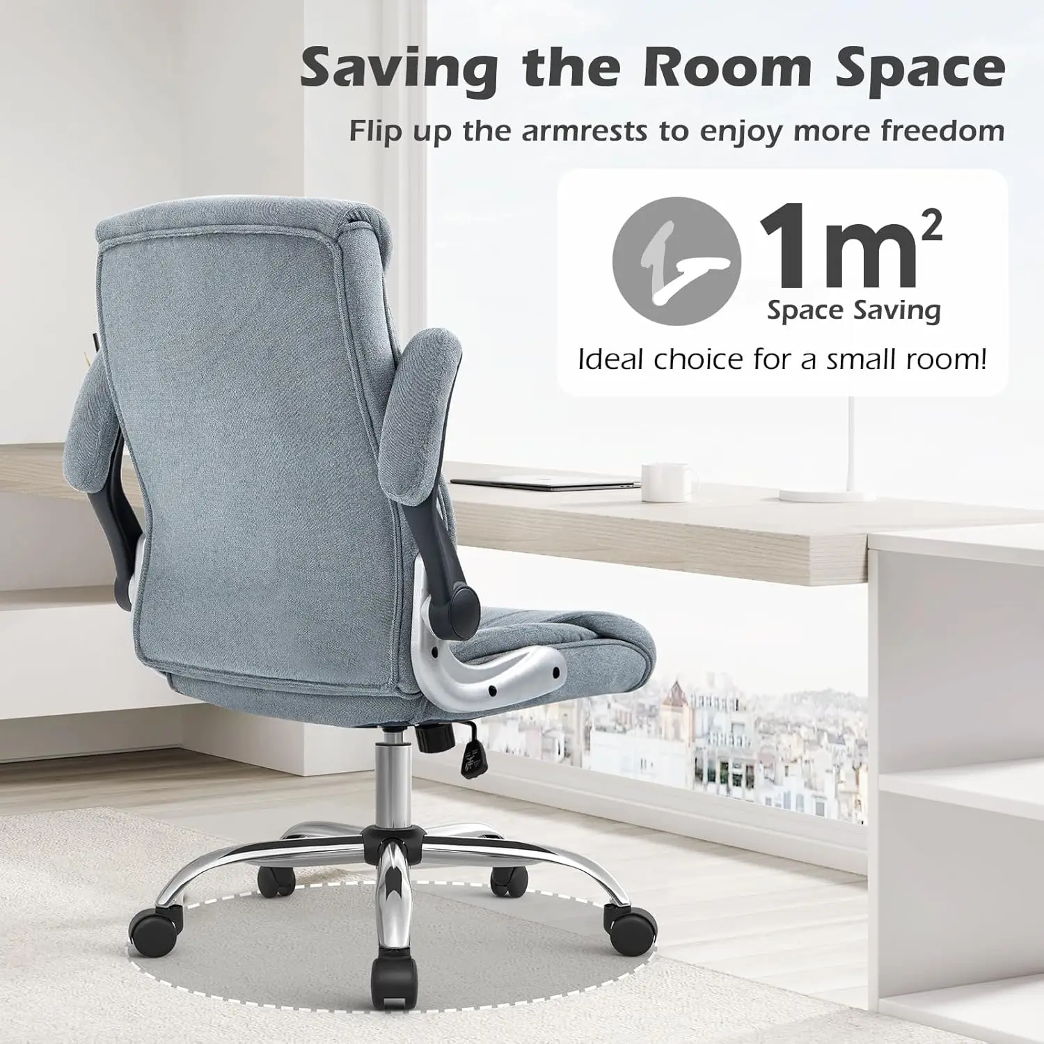 Home Velvet Office Chair, Comfortable Fabric Computer Desk  Wheels, Executive  with Adjustable Height and Lumbar Support,