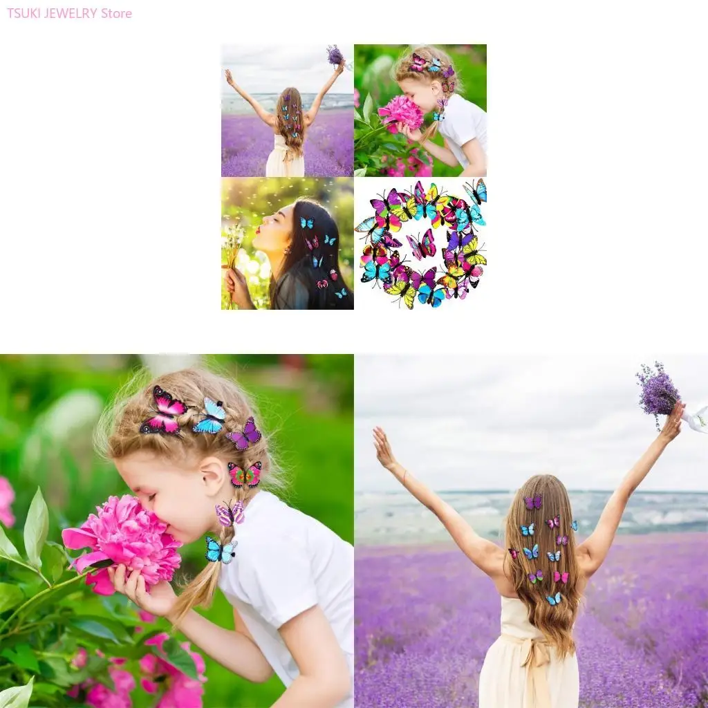 

62KE 24Pieces Simulation Butterfly Hair Clip Natural Movement Effect Strong Hold NonSlip Barrettes for Adult and School Kids