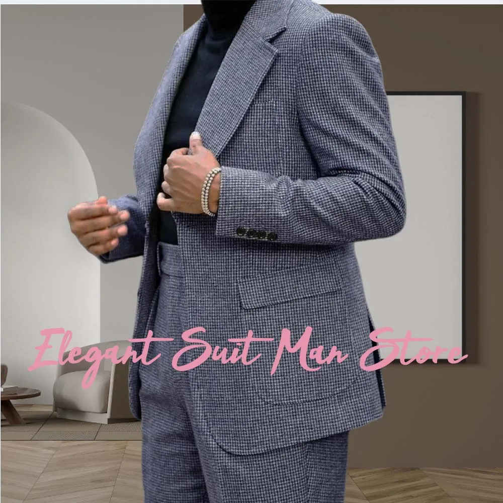 Costume pied-de-poule noir et gris pour hommes, 2 pièces, un bouton, revers, coupe cintrée, formel, décontracté, fête, mariage, smoking (Blazer + pantalon)