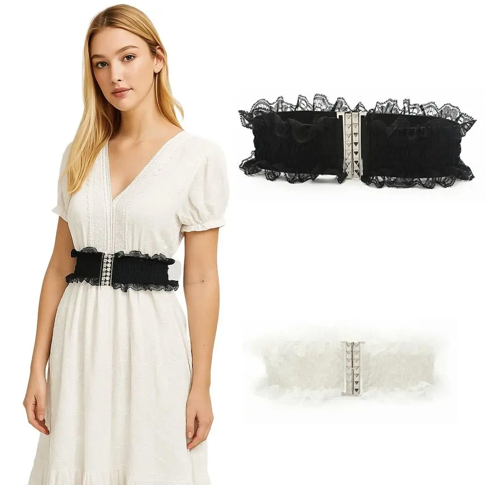 

Элегантный универсальный кружевной пояс, однотонный эластичный пояс шириной 6 см для женщин