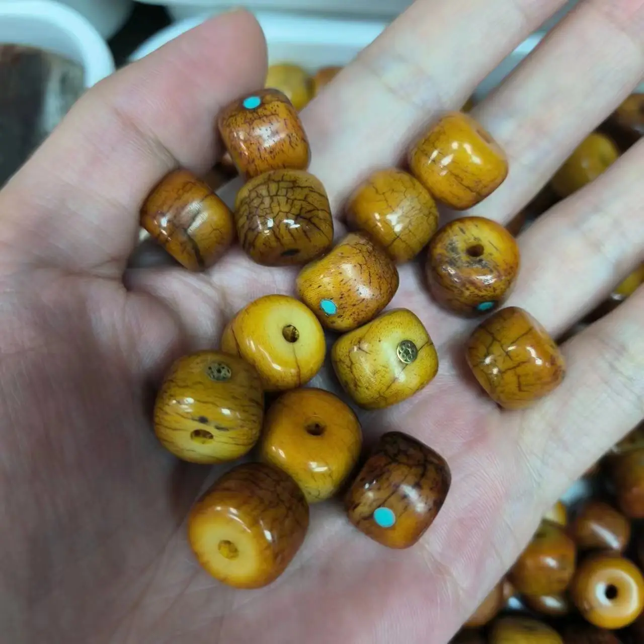 20pcs/lot Tibetan beef bone abacus beads wholesale Bone Products Beads buddha beads Inlaid turquoise retro ethnic style jewelry