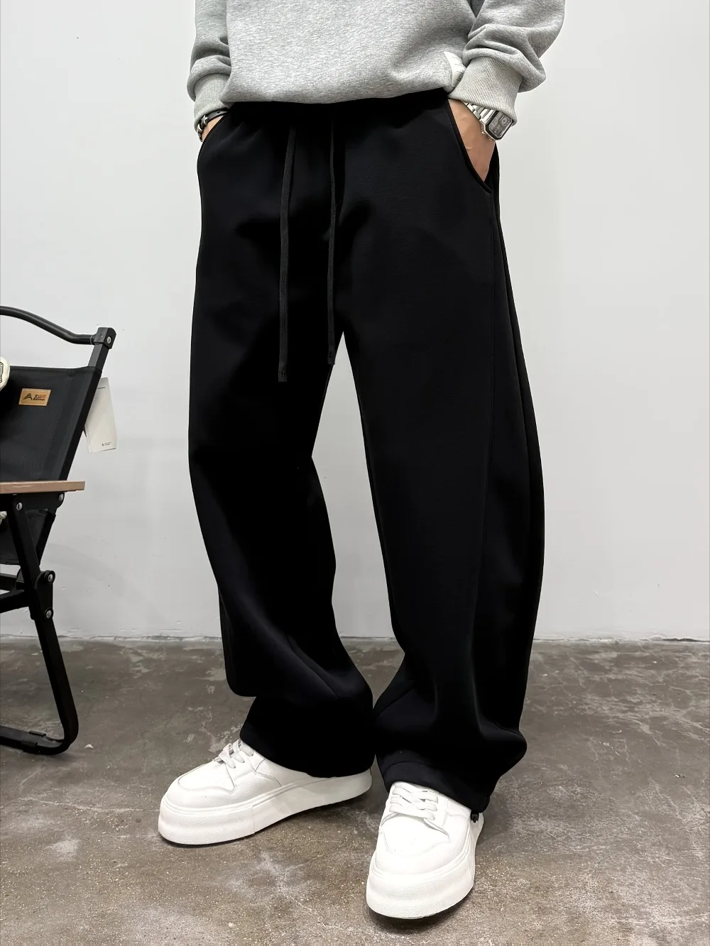 

Men'S Heavy-Duty Thermal Pants Stretch Fabric Loose Fit Straight-Leg Trousers with Drawstring Waist Casual Pants for Gym