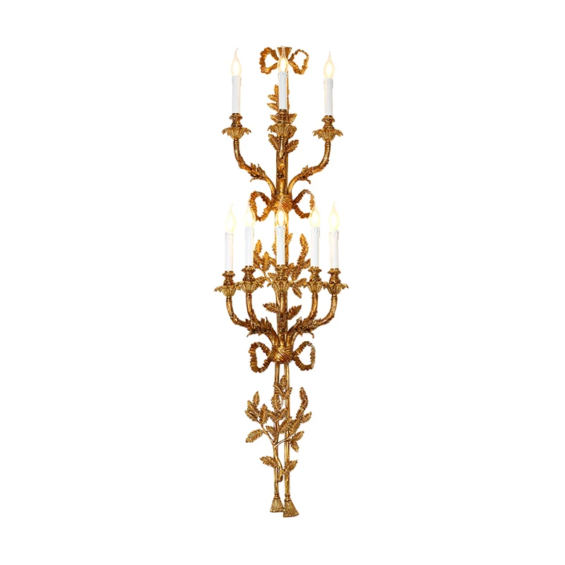 

European Baroque Hotel Hallway Luxury Wall Sconce Light Antique Brass Leaf Gold Decor 5 Candle Lights Wall Lamp