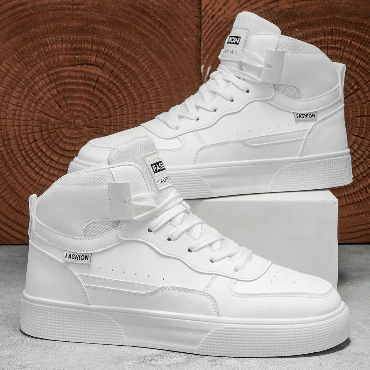Men's High-Top Casual Versatile Basketball Sneakers White Skate Shoes Fashionable All-Match Sport Footwear