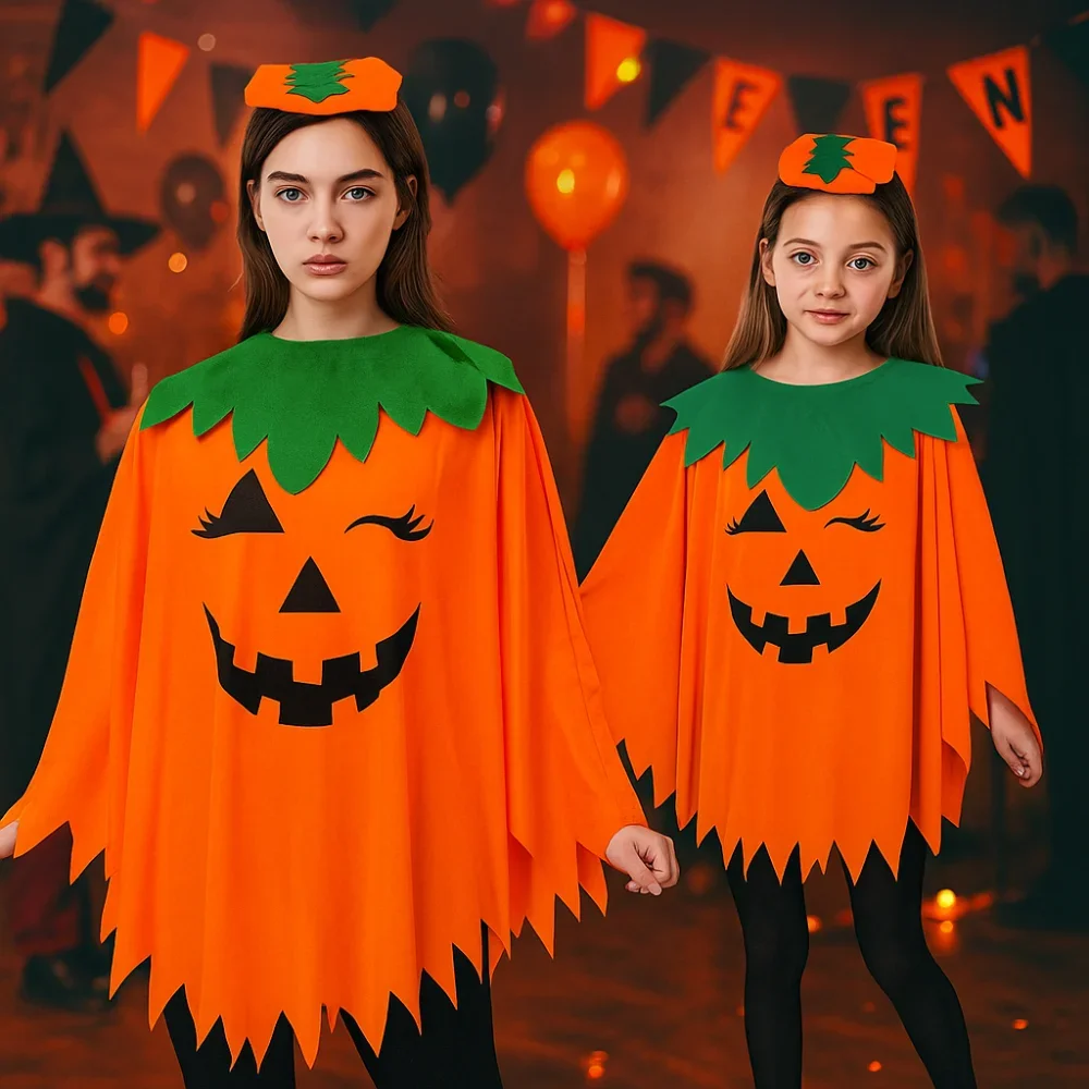 

Luminous Halloween Costume Set with Pumpkin Cloak Shoulder And Hat for Adults And Kids Party Dress up Modern Dance Wear