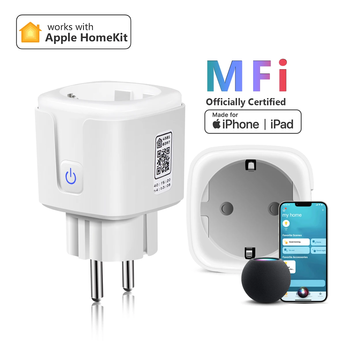 WiFi Smart Switch 16A Power Socket Wall Outlet EU Plug Siri Voice Remote Control Work with Apple Homekit Alexa Google Home Kit