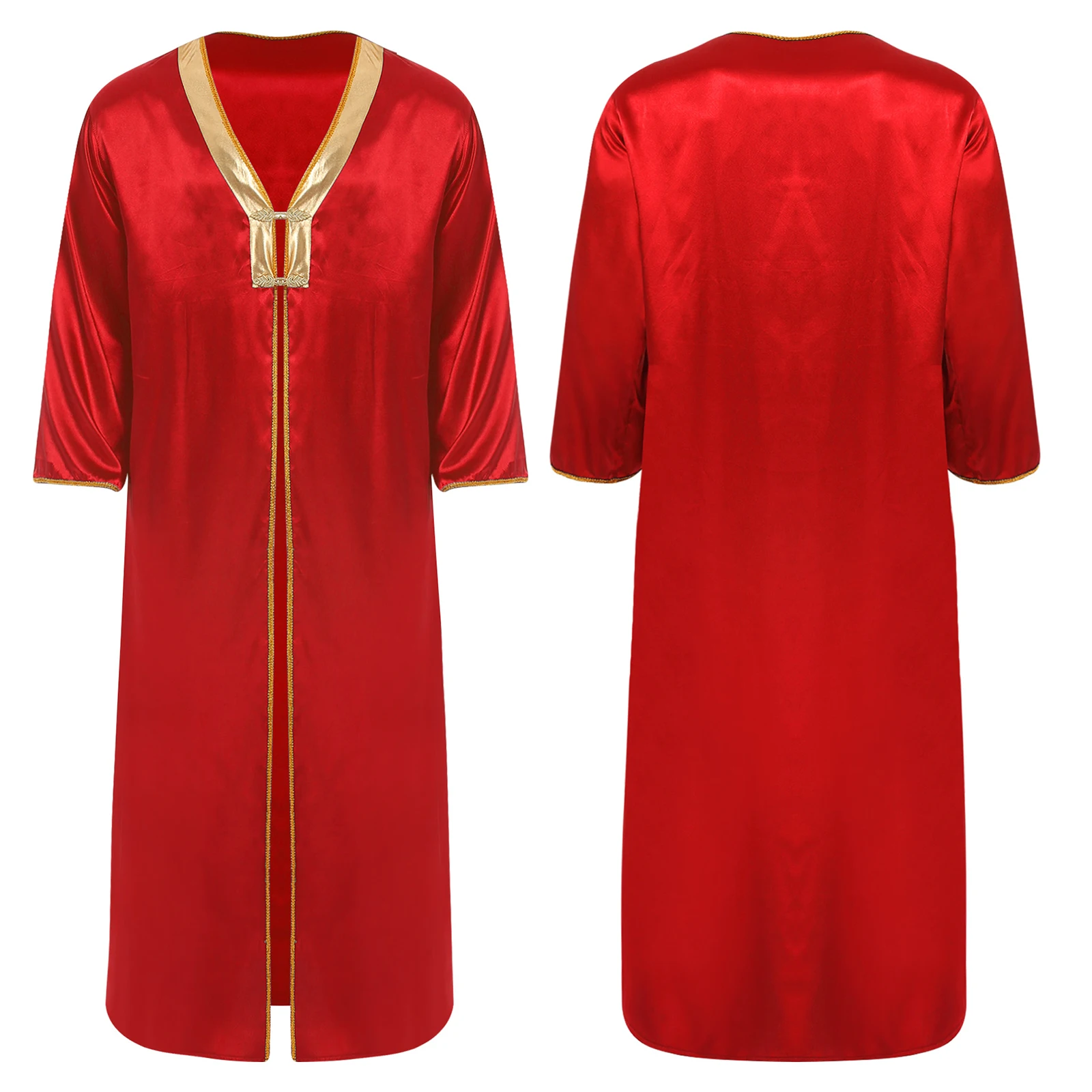 Mens Arab Priest Roleplay Robe Long Sleeve Metallic Shiny Patchwork Gold Trim Retro Arabian Costume for Halloween Padre Cosplay