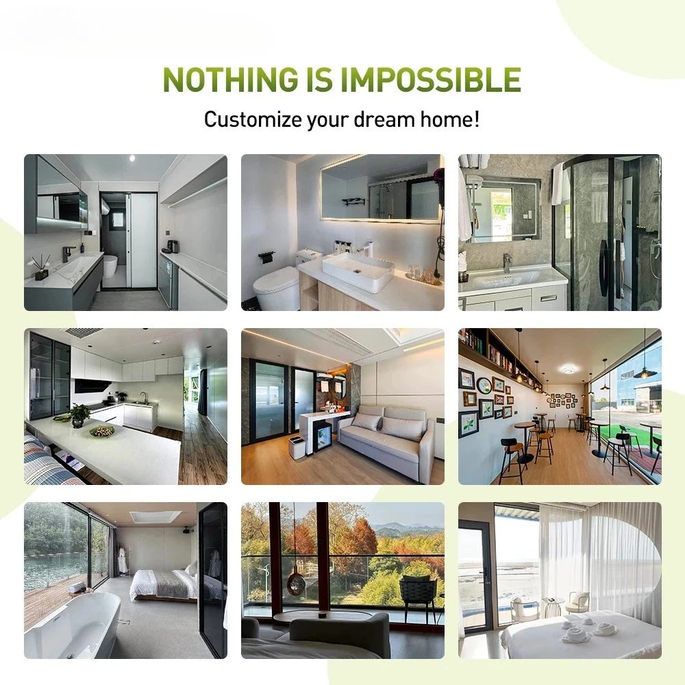 Mobile Cabin Aluminum Green Prefabricated House Wheel Pod Camping Soundproofing