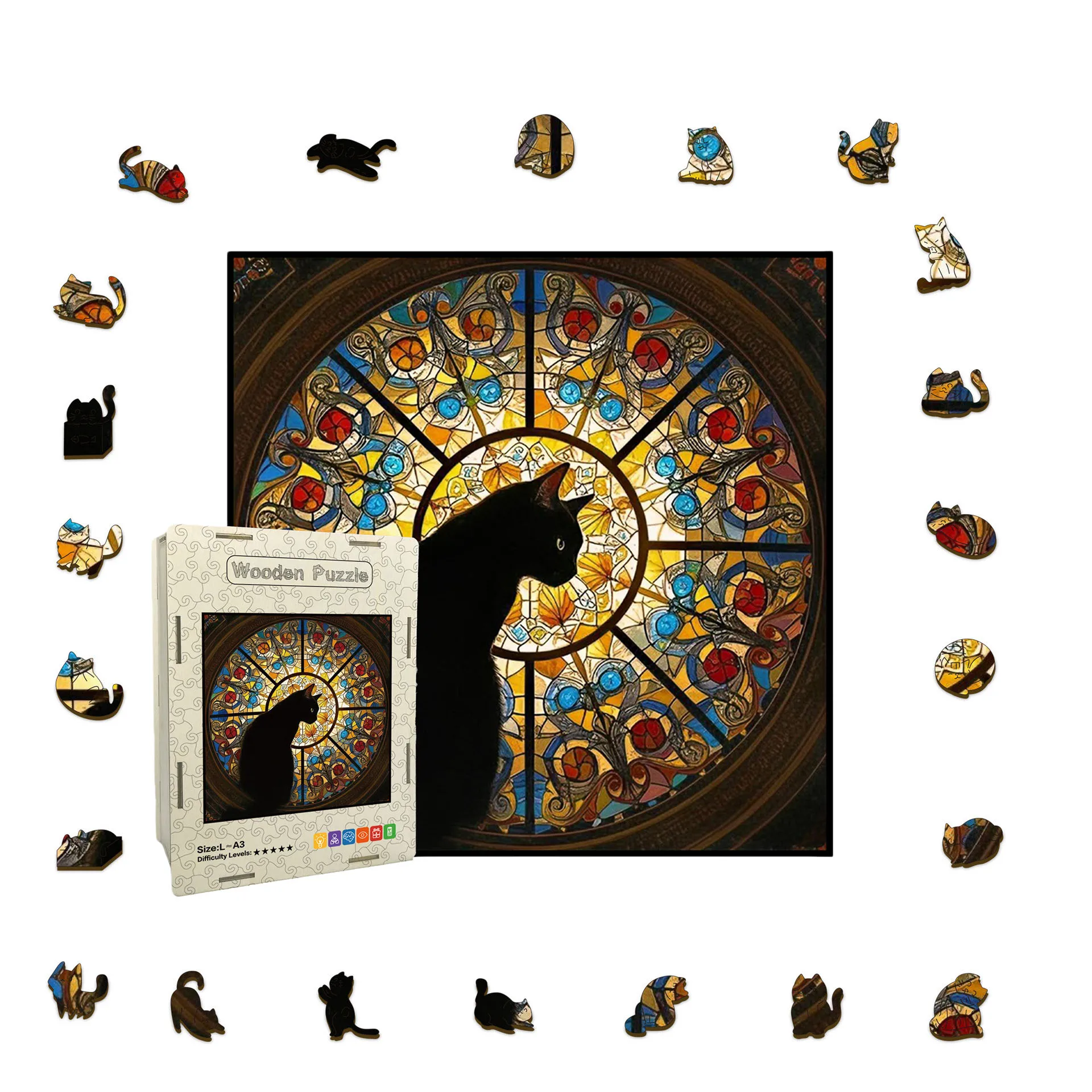 158/276pcs Cat Church Wooden Jigsaw Puzzle Irregular Puzzle Stress-Relieving Game Birthday Xmas Gifts for Cat Lovers Home Decor