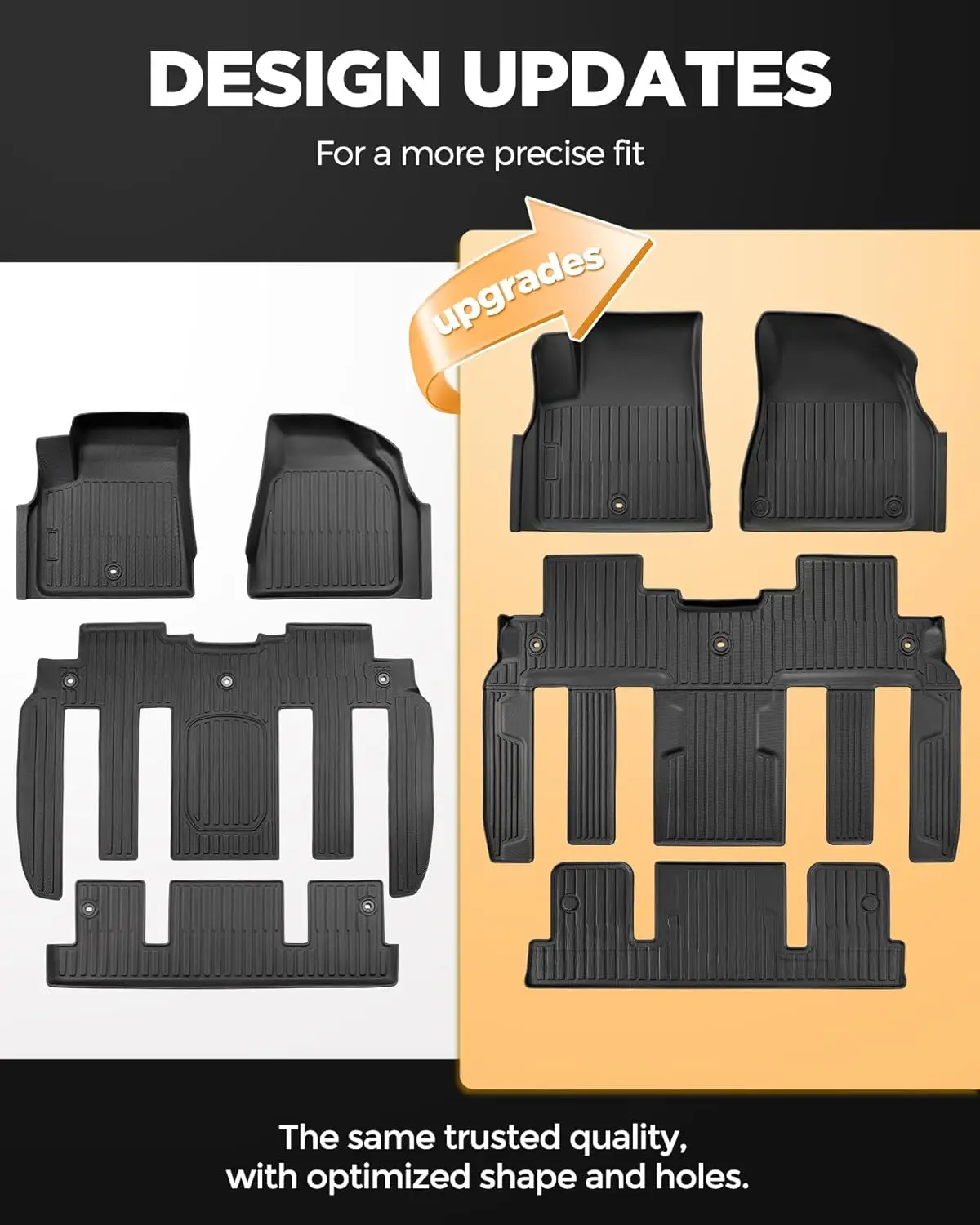 All-Weather Floor Mats for 2007 - 2017 Vehicles with Captain's Chairs, TPE Rubber, Black, Full Interior Protection