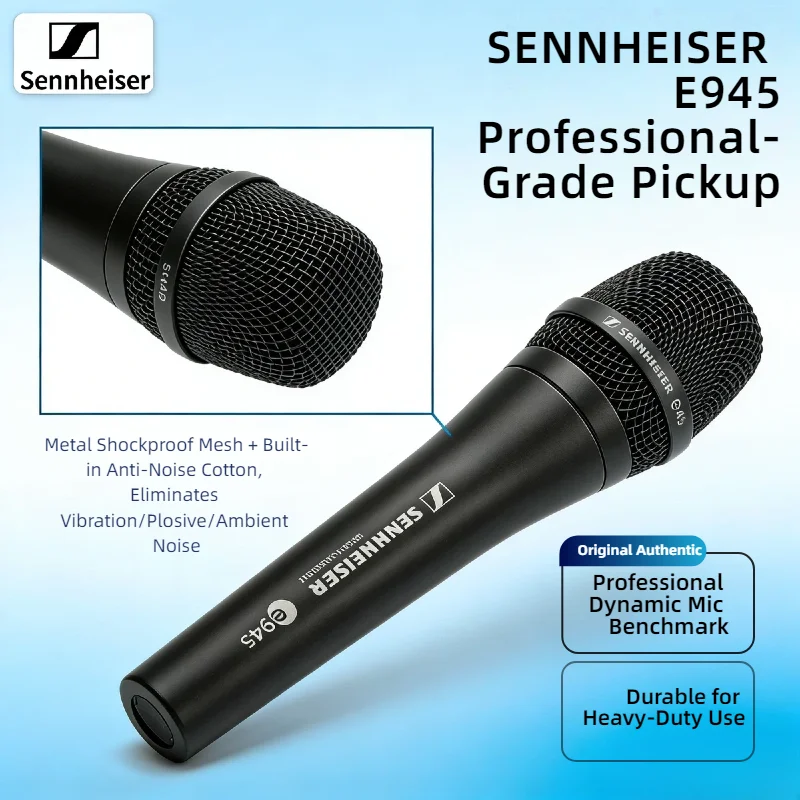 Sennheiser E945 Professionelles dynamisches Gesangsmikrofon mit Supernierencharakteristik, kabelgebundenes Bühnenmikrofon-Set für Live-Auftritte und Studioaufnahmen