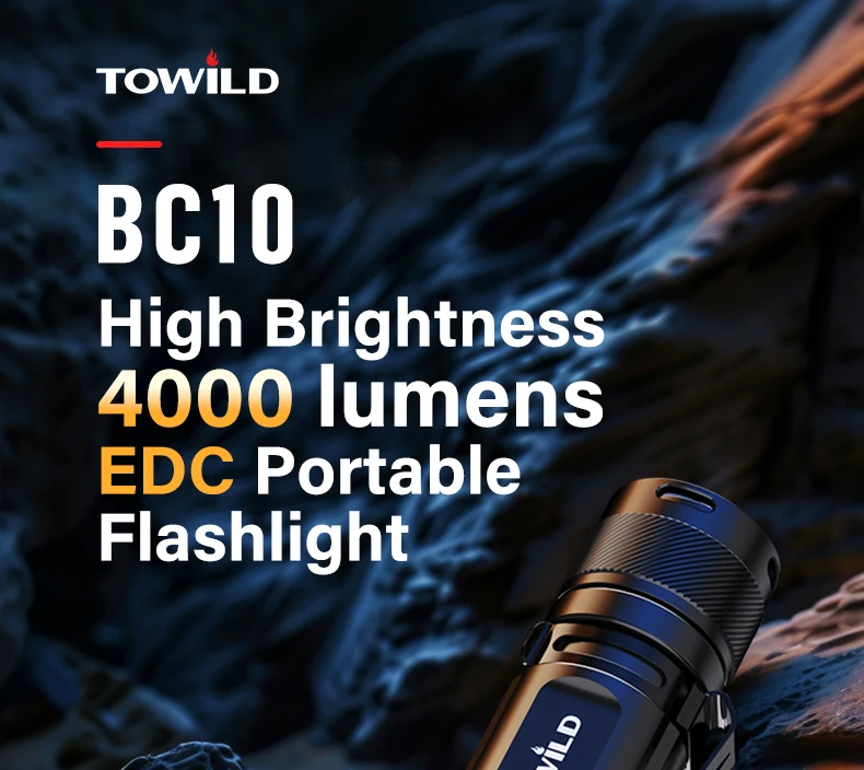 TOWILD BC10 EDC Flashlight Portable Rechargeable 4000lm IPX8 High Power Led Flashlight 21700 Torch For Camping Outdoor Lighting