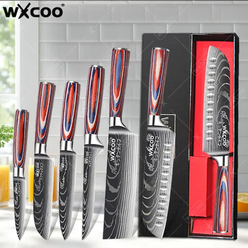 

WXCOO Professional Kitchen Knife Kitchen Accessories Japanese Santoku Chef Knife Household Fruit Vegetable Knife with Gift Box