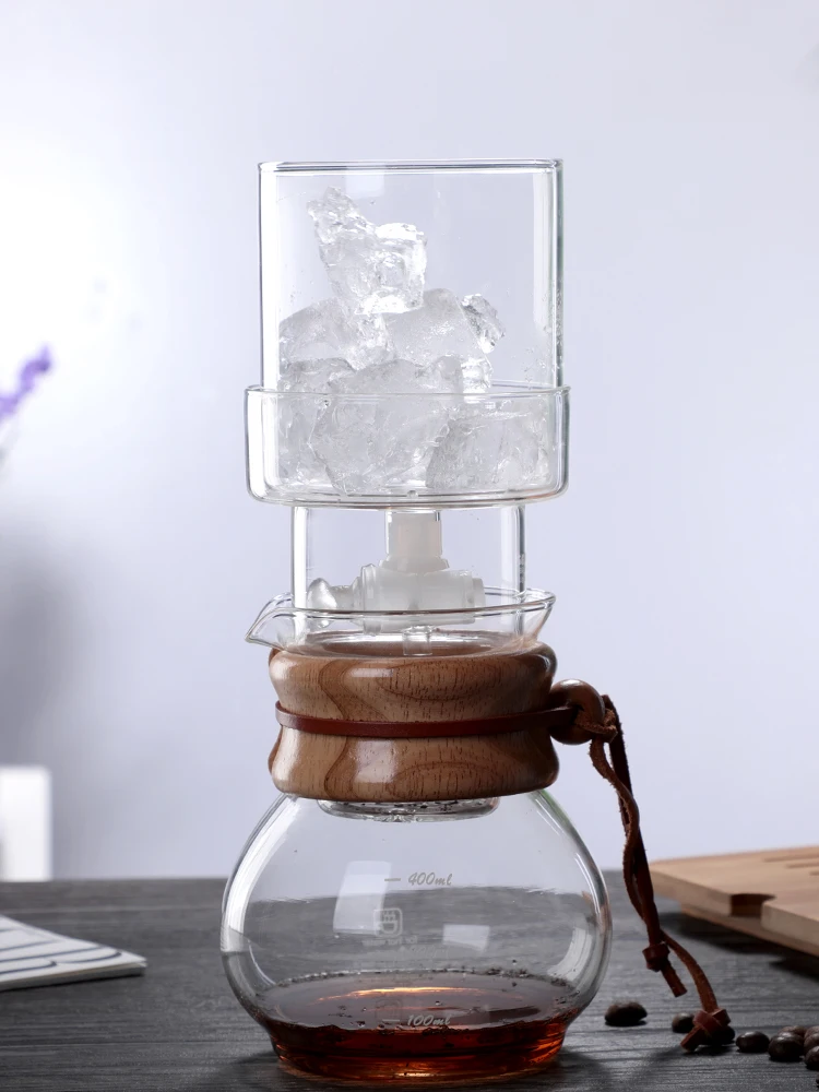 High temperature resistant handmade integrated ice drip coffee pot, household drip type ice brewed glass coffee pot,