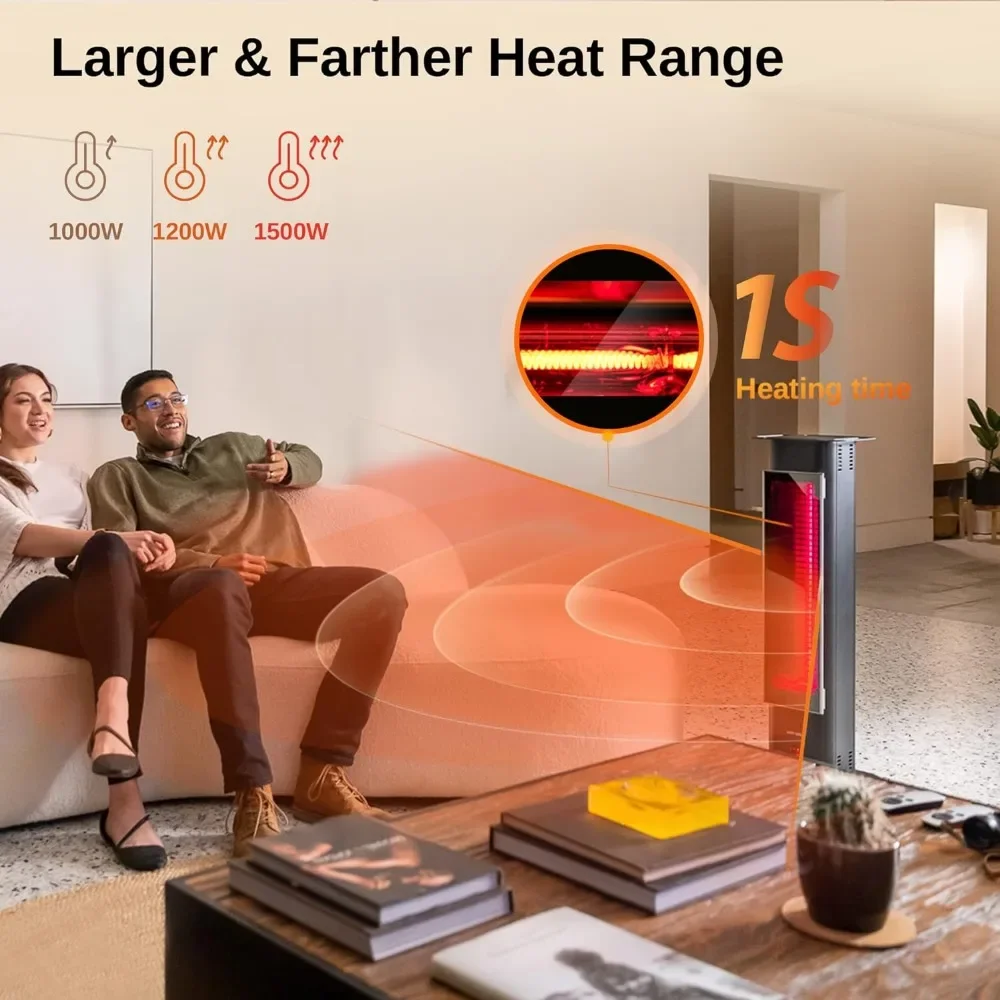 Patio Heater, 1500W Infrared Electric Heater, Portable Premium Tower Outdoor Heater with Nanocrystal Glass, IP65 Waterproof