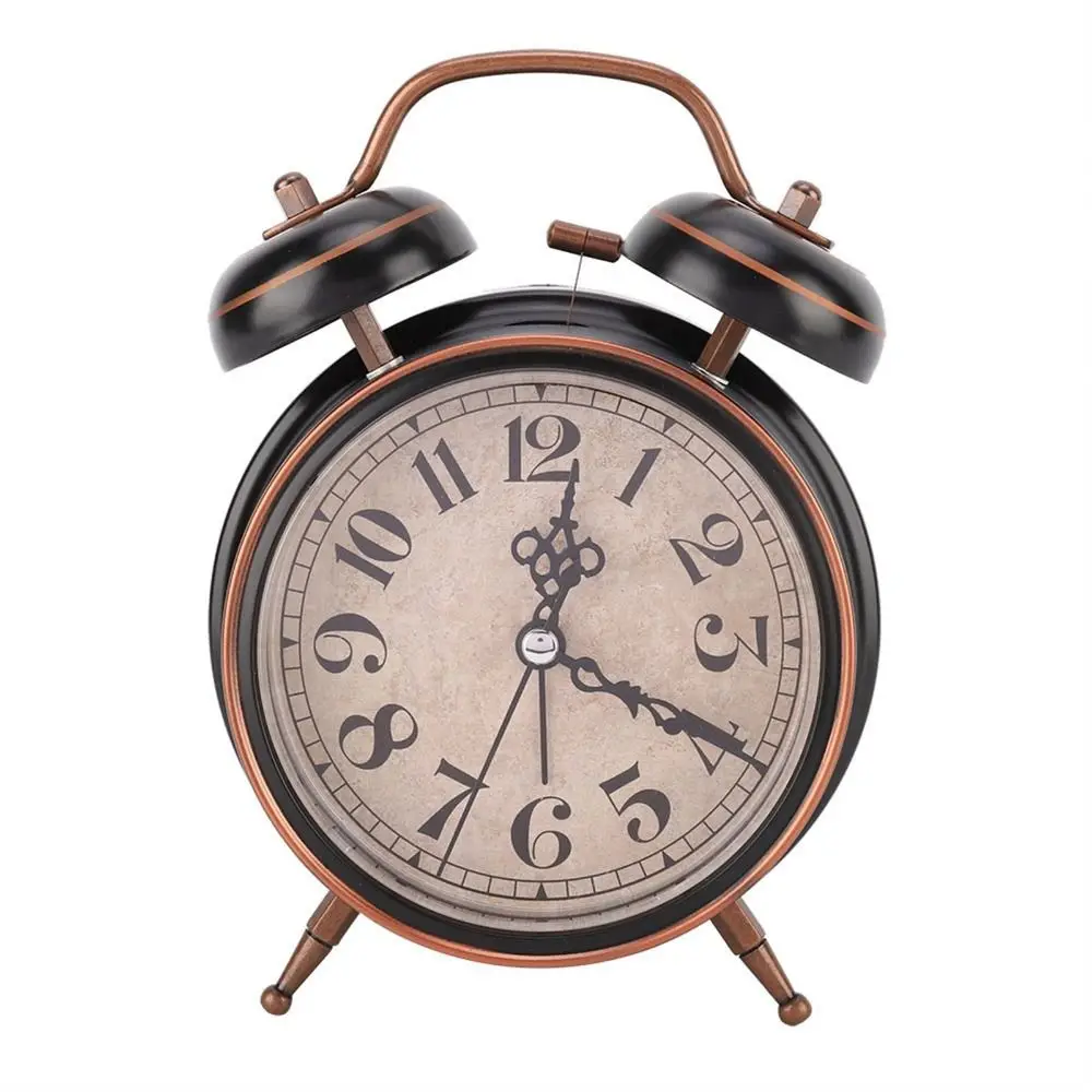 4 Inch Retro Alarm Clock Black&Gold Silent Movement Desktop Clock with Night Light Stable Feet Ringing Alarm Clock Bedroom Use