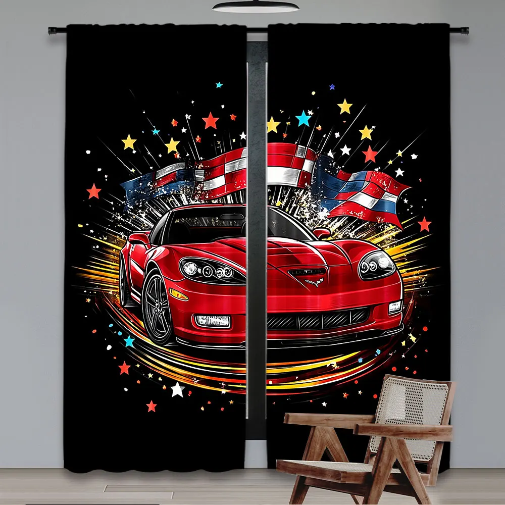 2Pcs Race Car Curtain Speed Sports Car Curtain Extreme Sports Automobile Cool Speed Competitive For Bedroom Living Room And