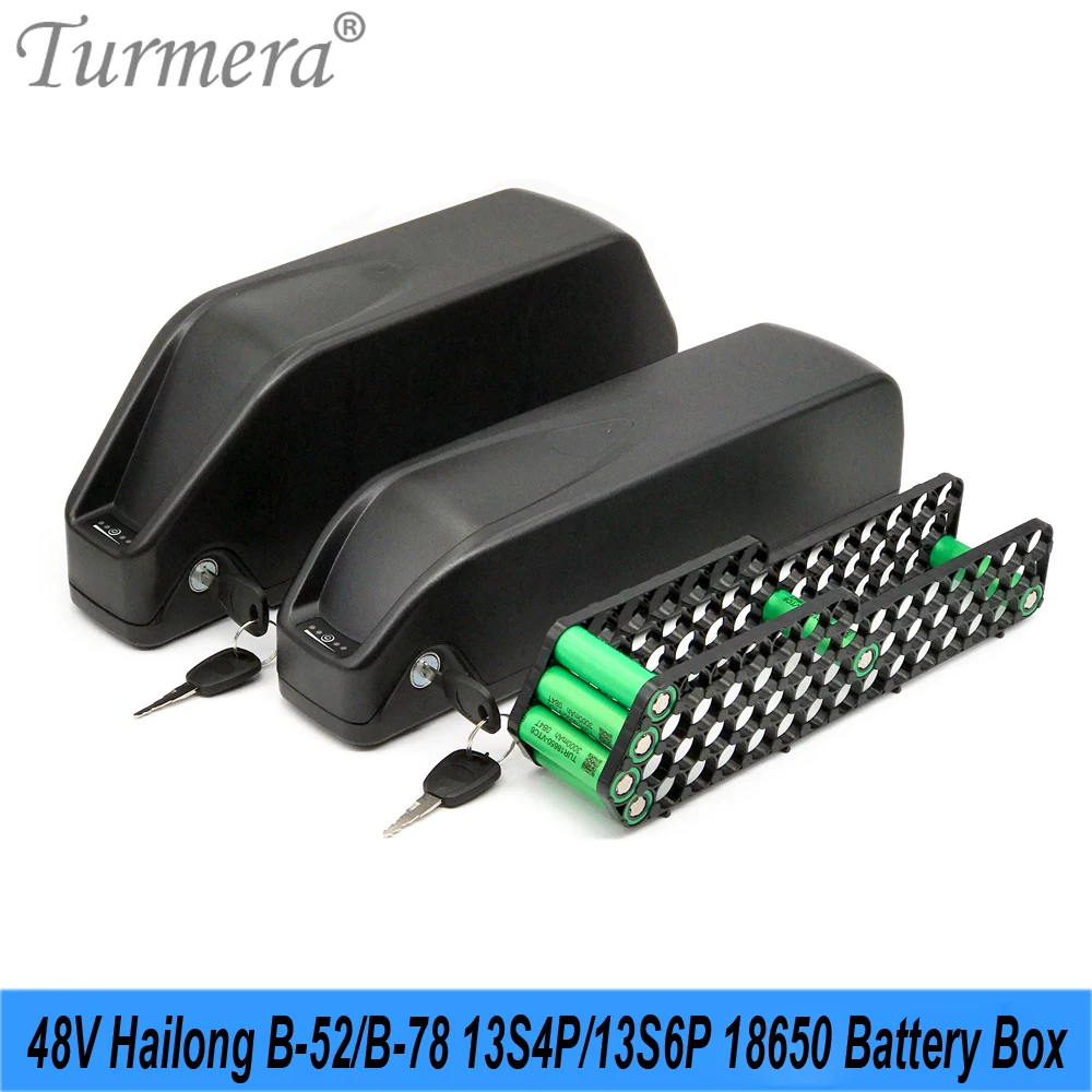 

Turmera 36V 48V Hailong E-bike Battery Box Case with 13S6P 13S4P 18650 Holder 4Pins Housing Down Tube for Electric Bicycle Use