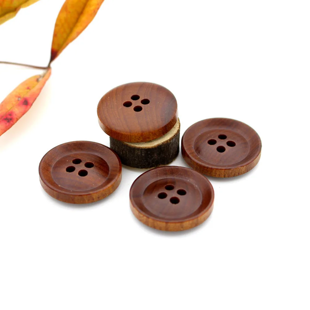 

10Pcs Natural Wood Buttons Brown Round Concave Four Hole Ideal for Sewing Knitting Scrapbooking Clothing Accessories