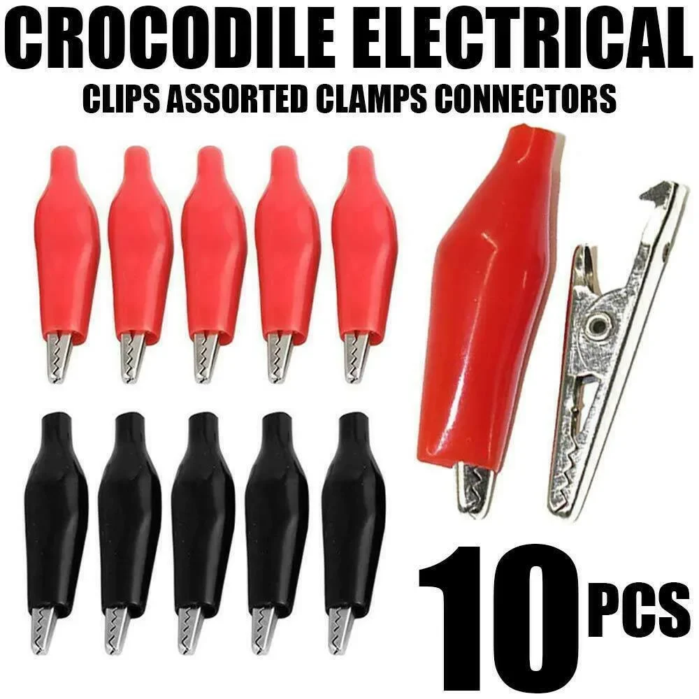 

10pcs 28mm Metal Test Alligators Clips, Crocodile Electrical Clamp 5 Black 5 Red Plastic Boot Car Battery Test Meter Parts