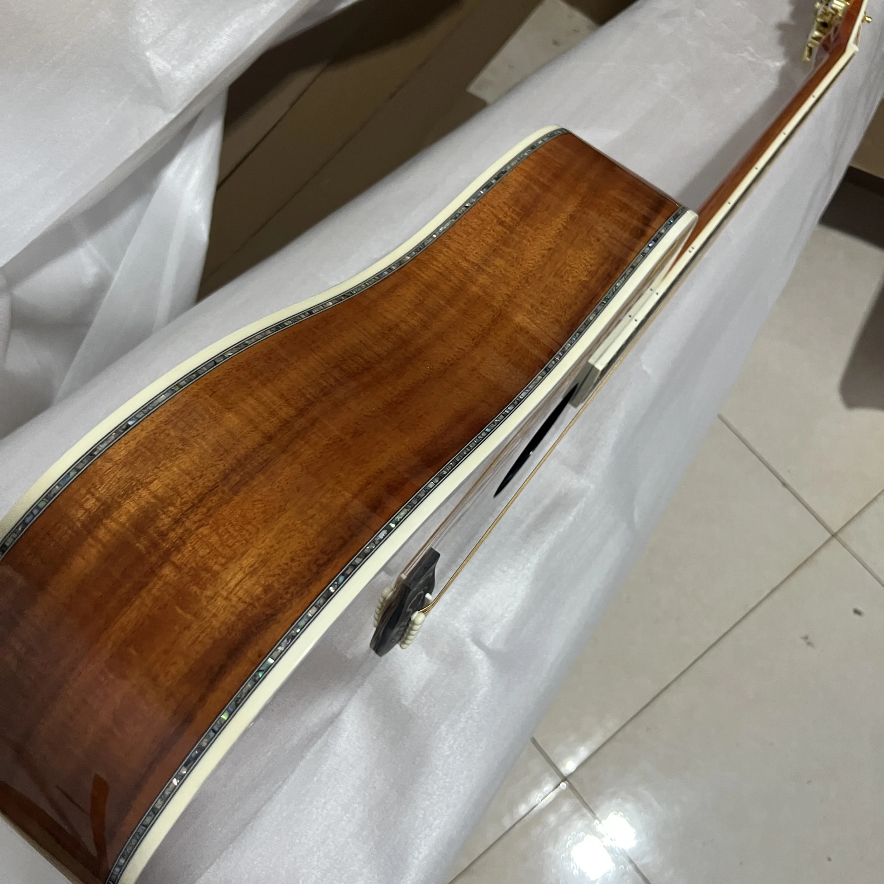 Dark Brown All Koa Wood D45 Acoustic Guitar Ebony Fingerboard Vase Inlay view 4