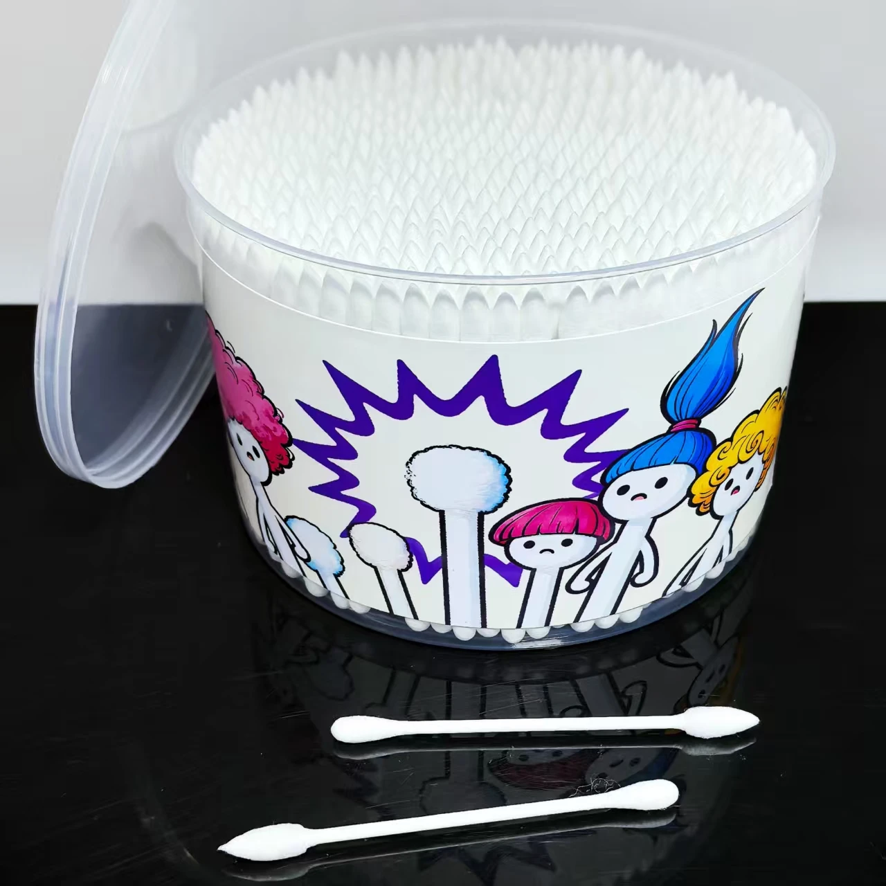 500 قطعة من مسحات القطن برأسين للبالغين في عبوات أسطوانية، رؤوس مدببة ومستديرة، مسحات قطنية هدية بنمط إبداعي #4